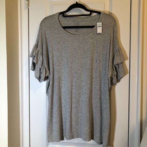 aerie Tops - Aerie Ruffle Short Sleeve Tee Shirt Gray Size XL NWT